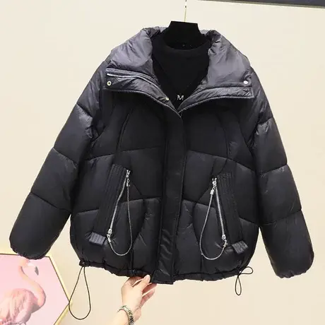口袋拉链袋立领羽绒棉服女短款2023年秋冬新款面包服厚棉衣外套潮图片