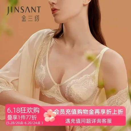 金三塔100%桑蚕丝内里文胸 大胸显小 薄款软钢圈水晶杯胸罩商品大图