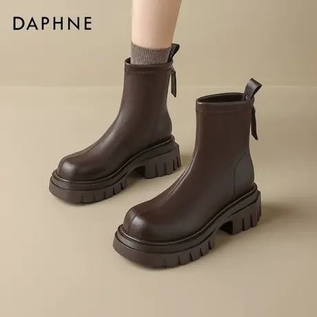 达芙妮棕色美拉德短靴女2025夏新款厚底增高马丁靴英伦风显瘦靴子商品大图