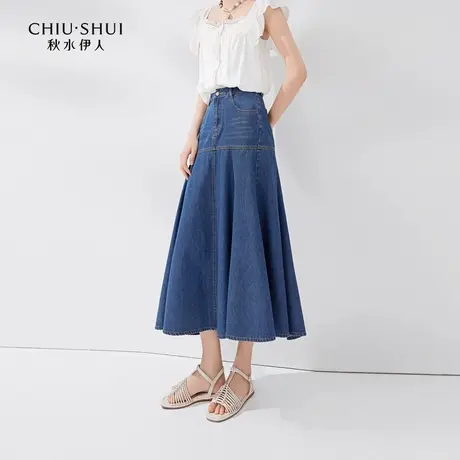 秋水伊人复古优雅A字牛仔半身裙2024夏季新款女装显瘦高腰鱼尾裙图片