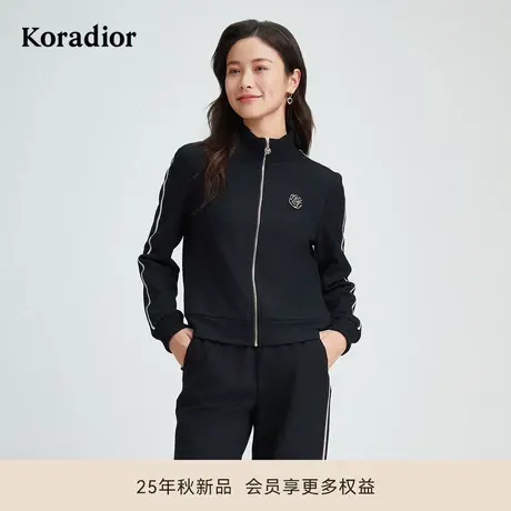 珂莱蒂尔100绵羊毛秋款气质休闲运动拉链针织开衫短外套女图片