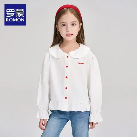 罗蒙女童上衣2025新款儿童纯棉女孩洋气印花边刺绣长袖公主衬衫潮图片