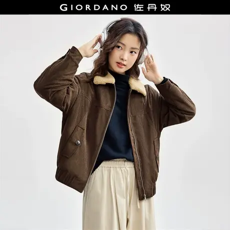 佐丹奴外套女装可卸仿羊羔绒翻领灯芯绒针织棉衣外套 18374919图片