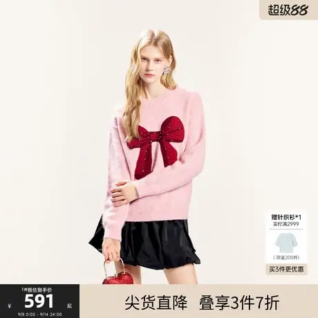 可可尼cocoon毛衣女款2025新款慵懒风春季穿搭粉色蝴蝶结针织衫女商品大图