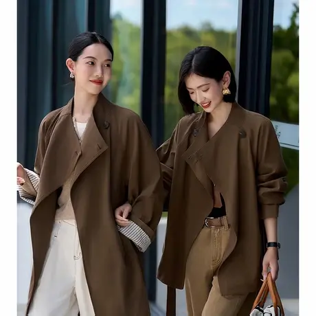 爵莱菲大码胖mm复古麂皮绒双版本风衣外套女秋冬新款2025商品大图