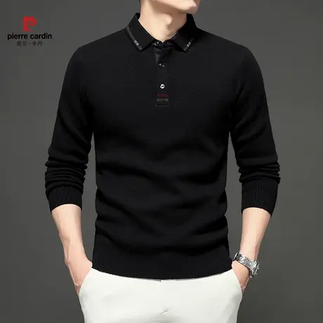 皮尔卡丹秋冬新中年男士翻领毛衣纯色商务休闲舒适长袖羊毛打底衫商品大图