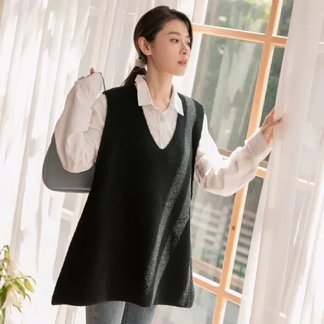 桔熊秋冬季宽松叠穿针织马甲中长款背心毛衣女装胖妹妹大码FA2461图片