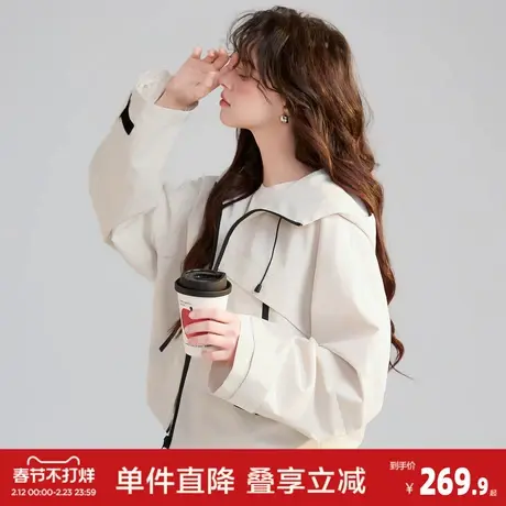 唐狮2026春季新款女连帽超短款外套小个子韩系穿搭休闲宽松百搭图片