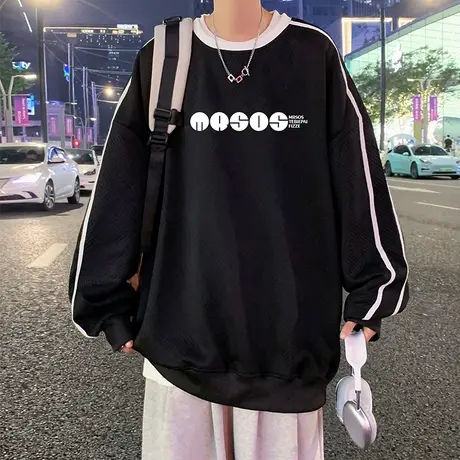 美式复古提花圆领卫衣男秋冬季宽松大码oversize潮牌重磅套头衣服商品大图