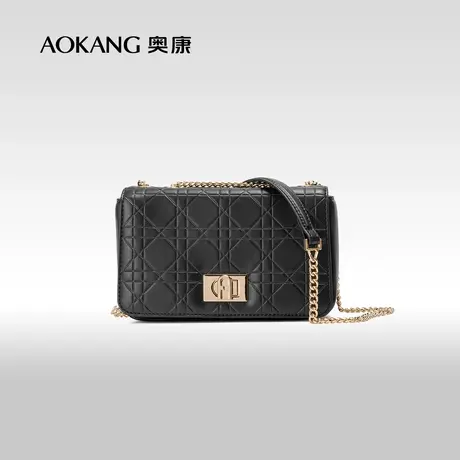奥康女士包包新款时尚经典黑色菱格线小方包休闲百搭链条包包商品大图