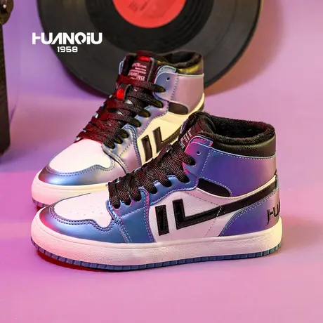 环球冬季百搭小白鞋女鞋子aj 高帮板鞋ins超火爆款休闲加绒二棉鞋图片