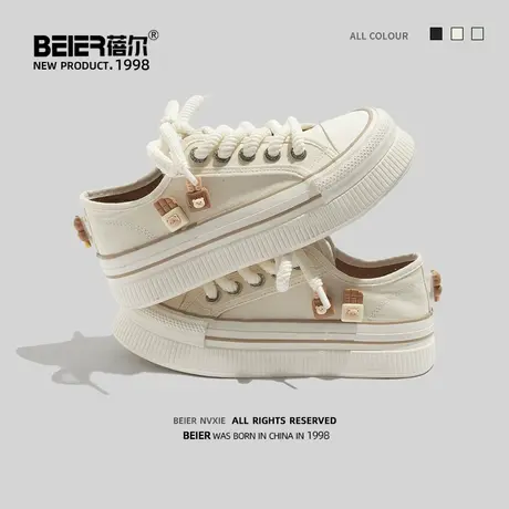 蓓尔配裙子小白鞋女2023新款夏季透气鞋子百搭厚底帆布鞋原创板鞋商品大图