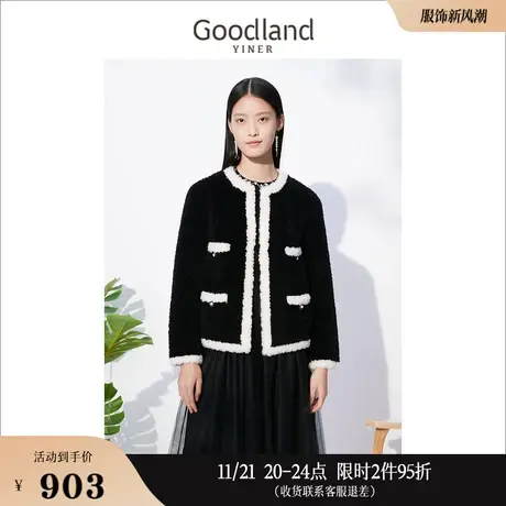 *【小香风】Goodland美地女装秋季羊毛夹克宽松长袖毛呢外套商品大图