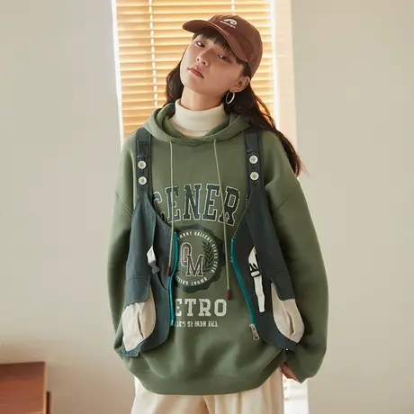 omont蛋挞家 复古墨绿色工装棉服马甲外套女冬季短款设计感棉衣潮商品大图