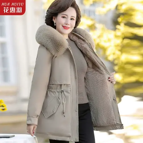 妈妈冬装棉衣2021新款派克服中年女装加绒加厚棉服中老年冬季外套图片