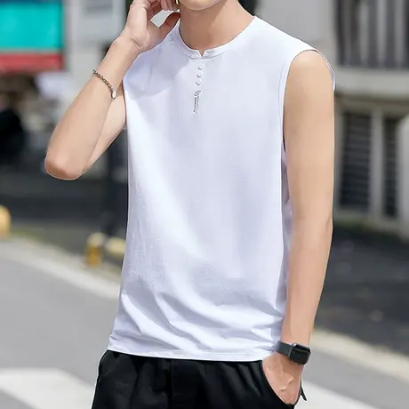夏季纯棉运动汗背心男士潮牌宽坎肩马甲篮球健身训练外穿无袖t恤商品大图