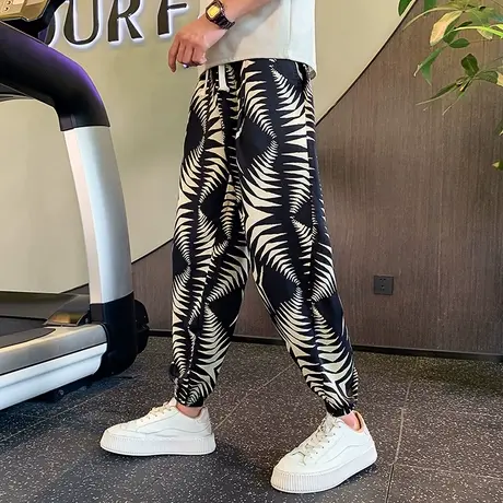 2023夏季新款潮流花色宽松高级哈伦宽松薄款凉爽透气束脚九分裤商品大图