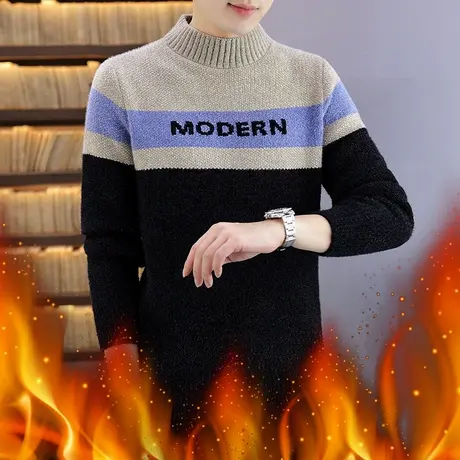 冬季加厚男士毛衣潮流黄金貂保暖冬装上衣服潮品针织衫休闲打底衫商品大图