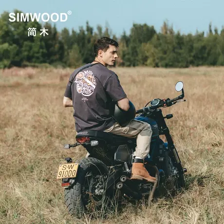Simwood简木男装【宽松版型】夏季新品265g后背印花休闲短袖T恤男图片