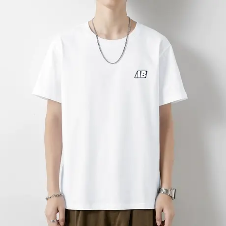 重磅纯棉短袖t恤男夏季宽松圆领上衣服美式潮流白色半袖全棉体恤商品大图