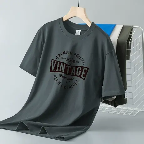 重磅纯棉短袖t恤男装夏季半袖圆领上衣服美式潮流印花全棉打底衫商品大图