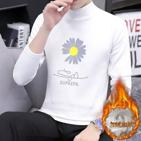 秋冬季新款毛衣男士韩版半高领加绒加厚中领长袖针织打底衫外套潮商品大图