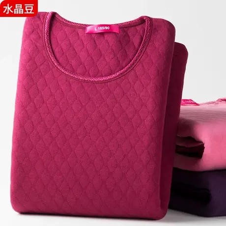 中老年保暖内衣女三层加厚上衣纯棉老人秋衣夹棉毛衫单件衬衣套装图片