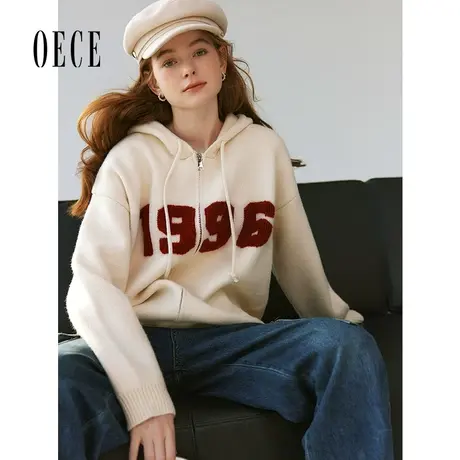 Oece学院减龄毛衣开衫2024春冬新款女装复古针织外套商品大图