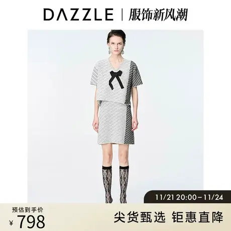 DAZZLE地素奥莱夏季气质减龄蝴蝶结拼接针织套装吊带连衣裙女图片