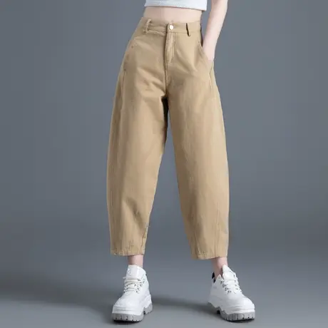 卡其色裤子女小个子灯笼休闲裤2024新款春秋季锥形女裤萝卜九分裤商品大图