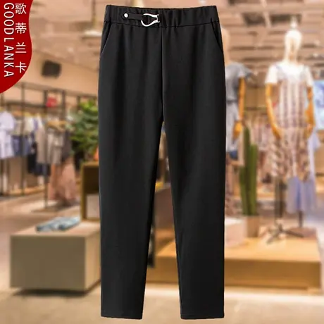 中年四五十岁胖妈妈春秋休闲裤子洋气时尚加肥加大码女装黑色长裤商品大图