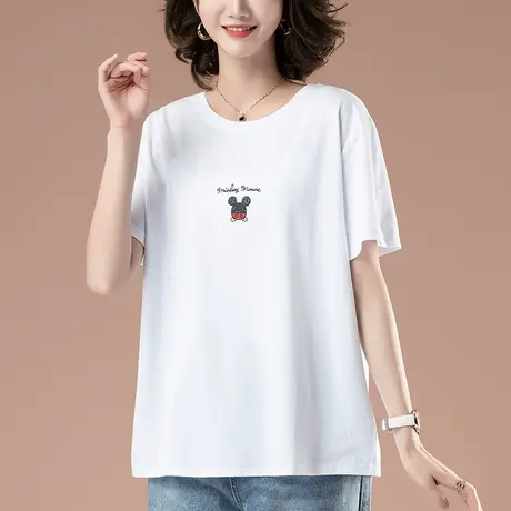 白色纯棉t恤女短袖夏季加肥加大码女装宽松休闲体恤遮肚显瘦上衣图片