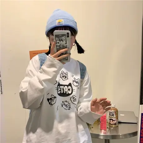 原创设计感秋冬装新款韩版ulzzang慵懒风可爱圆领长袖卫衣女上衣商品大图