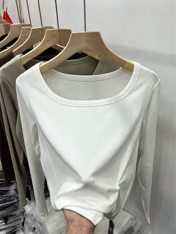 不规则褶皱针织衫修身显瘦上衣女2023早秋新款长袖百搭洋气打底衫商品大图