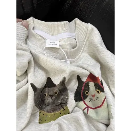 情侣装秋装圆领卫衣女2024年新款宽松显瘦薄款百搭上衣外套潮牌商品大图