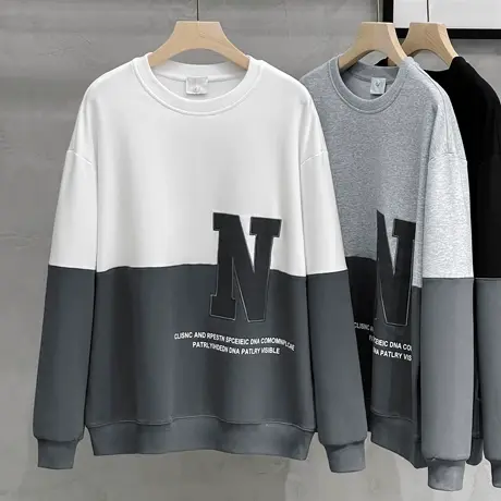 圆领卫衣男设计感小众ins潮撞色拼接潮牌男装上衣服春秋2023新款图片