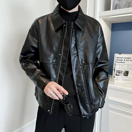 秋冬2023高级感短款机车皮衣男宽松小众设计帅气夹克外套ins潮流商品大图