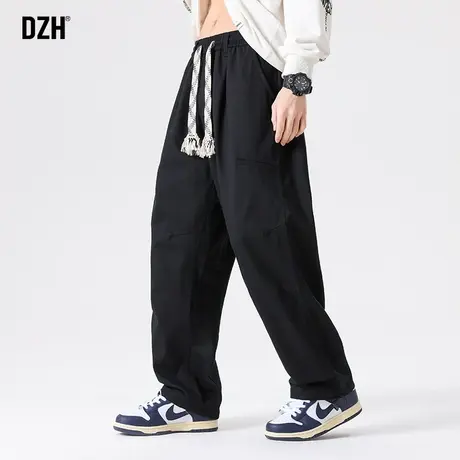 男士黑色工装裤男长裤秋季纯棉美式高街宽松裤子2023新款直筒长裤商品大图