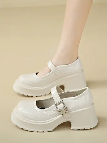 厚底增高小皮鞋女2023新款法式配裙子玛丽珍鞋粗跟高跟鞋乐福单鞋图片