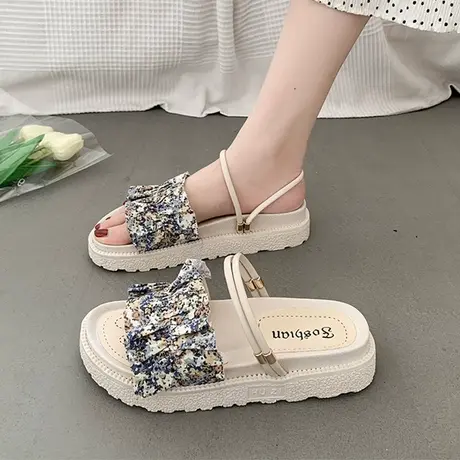 小众凉鞋女夏平底仙女风网红2023年新款爆款时装罗马厚底两穿凉拖图片