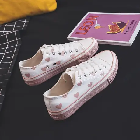 小脏橘帆布鞋港风板鞋女2020秋季韩版ulzzang网红街拍爱心小白鞋商品大图