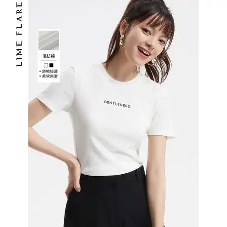 莱茵修身刺绣字母T恤新款短袖重工棉百搭上衣圆领显瘦女图片