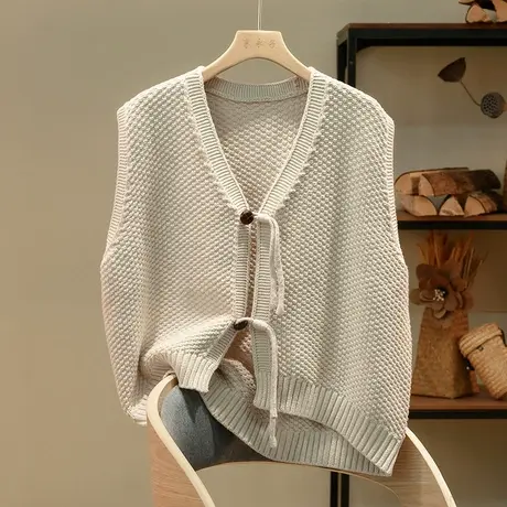 享永子【100%棉】25支2股纱7针棉线针织马甲背心宽松显瘦图片