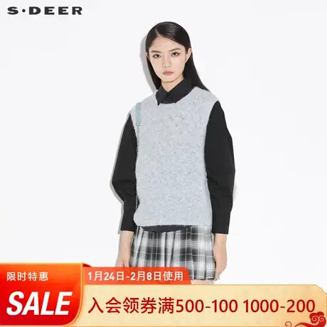 sdeer圣迪奥2021秋季新品复古圆领钩花通勤针织马甲女S21363525🚸商品大图