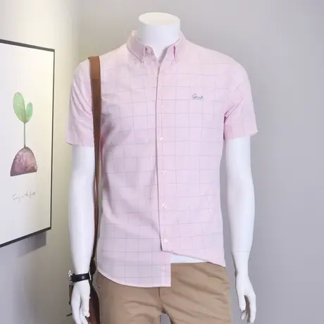 格慕施棉麻料衬衫男日系格子短袖上衣服夏季亚麻大码宽松薄款衬衣商品大图