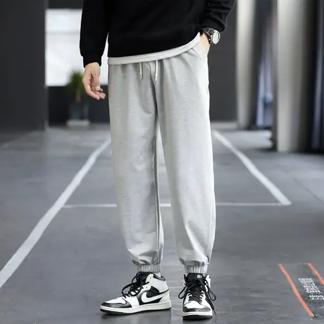 2023年秋冬季加绒加厚卫裤男大码宽松运动休闲长裤束脚裤灰色裤子商品大图