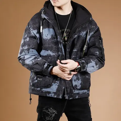 迷彩重磅白鸭绒加厚工装短款羽绒服男冬季冲锋衣保暖外套2023新款图片
