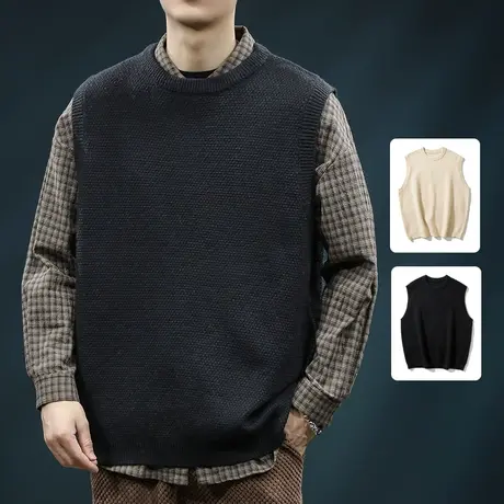 2024新款男装马甲毛衣秋冬季潮牌休闲打底坎肩圆领无袖针织衫背心商品大图