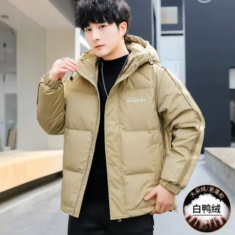 短款连帽羽绒服男加厚白鸭绒外套学生青少年保暖情侣面包上衣冬装图片