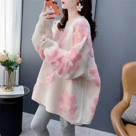 高级感超好看蝴蝶结圆领毛衣女秋冬外穿宽松慵懒风爆款洋气上衣潮商品大图